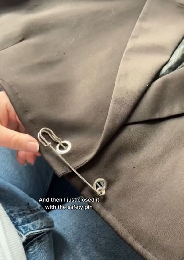 watch me turn this huge blazer into a stylish crop, Adding safety pin