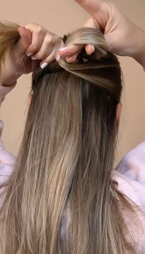 easy half up and half down hairstyle, Looping and tying
