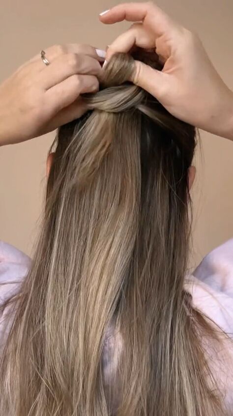easy half up and half down hairstyle, Looping and tying