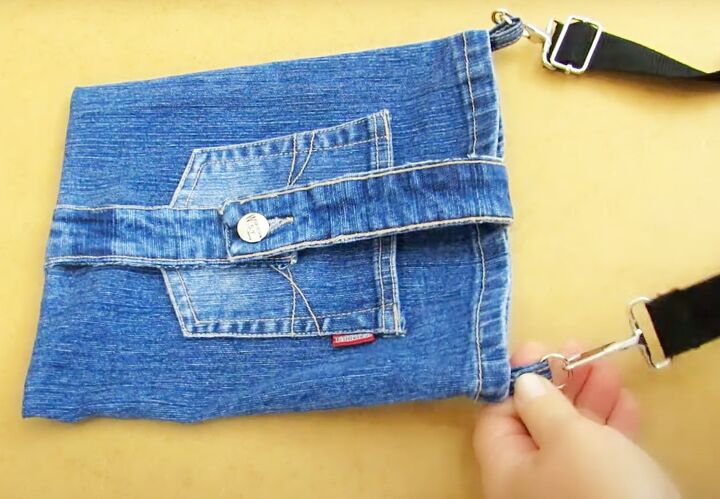 how to make bags from old jeans step by step, Attaching strap