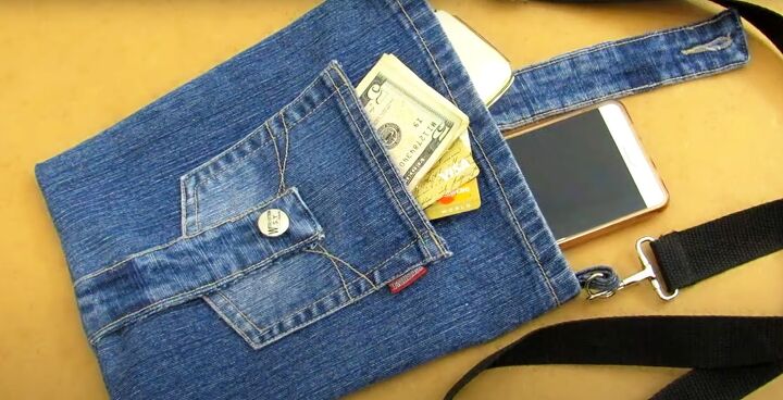 how to make bags from old jeans step by step, Style 1 Wrap closure purse