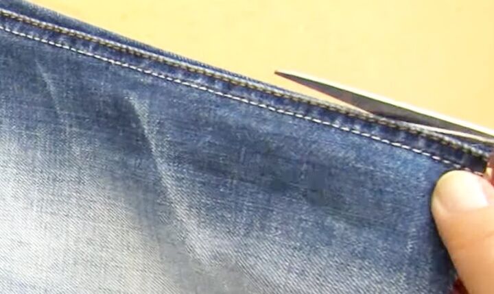 how to make bags from old jeans step by step, Deconstructing jeans