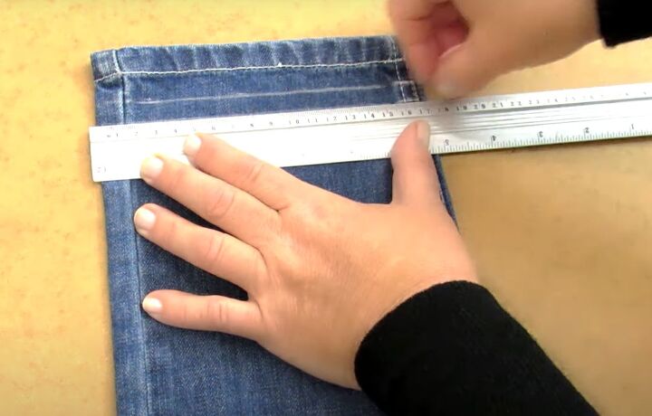 how to make bags from old jeans step by step, Adding drawstring