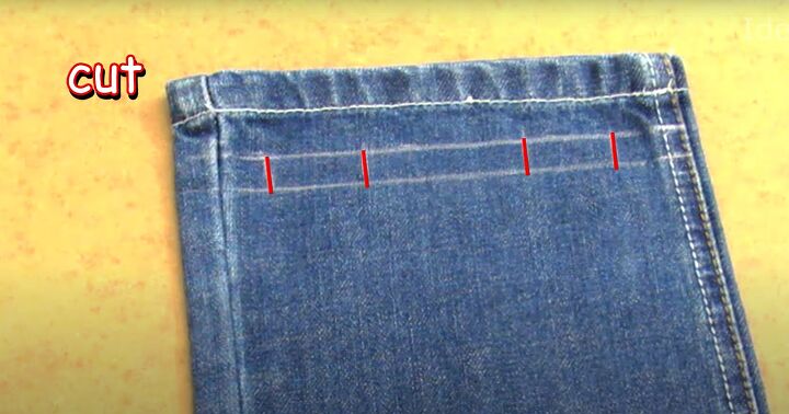 how to make bags from old jeans step by step, Where to cut