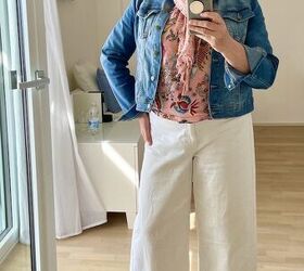 How to Style Rocking White Wide Leg Pants, a Peach Top, and a Jean Jac