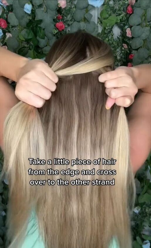 half up fishtail braid tutorial, Crossing hair