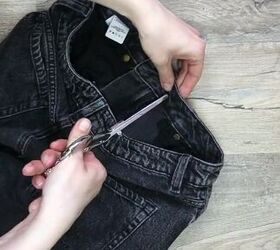 how to make waistband smaller without sewing, Snipping denim