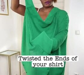 She put her button-up on backwards, then one twist made it look completely new