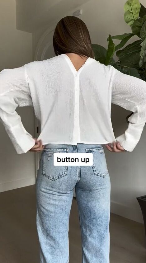 the viral button down hack worn 3 different ways, Buttoning shirt