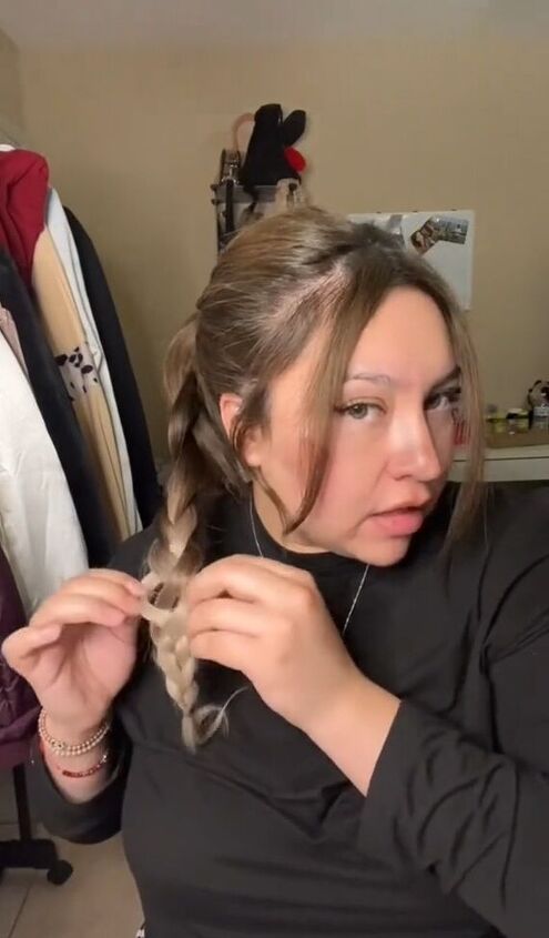braid hack for a super easy formal updo, Pulling hair