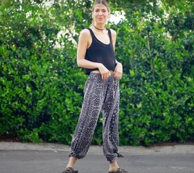 upcycling skirts, Drawstring skirt to slouch pants