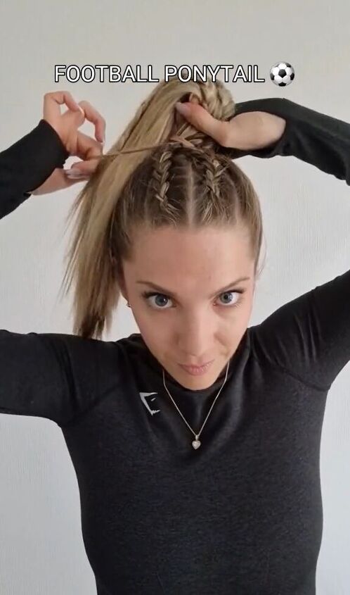 start with 2 braids for this unique look, Tying ponytail