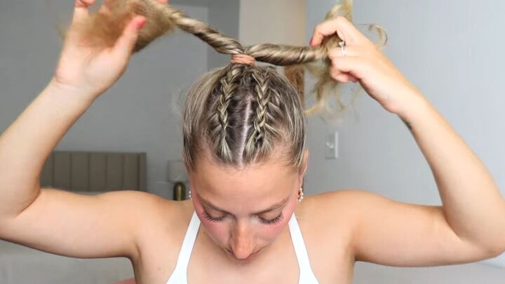 workout hairstyles, Workout hairstyle 2 Dutch braided high bun