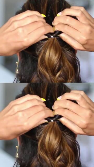60 second hairstyles, Look 1 Twisted double ponytail