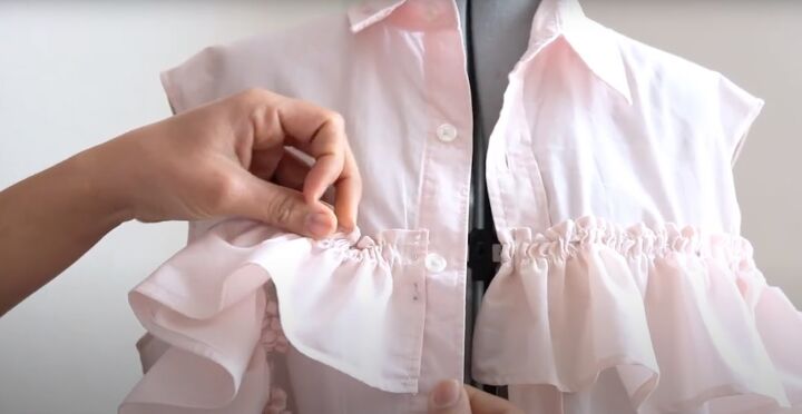 mens shirt refashion, Attaching ruffles