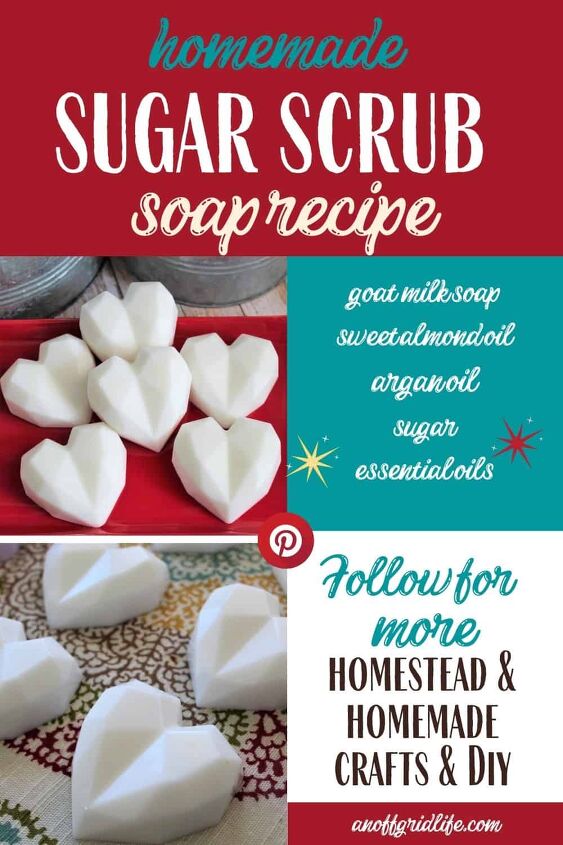 sugar scrub soap recipe, Homemade Sugar Scrub Soap Recipe text overlay on image of heart shaped soaps