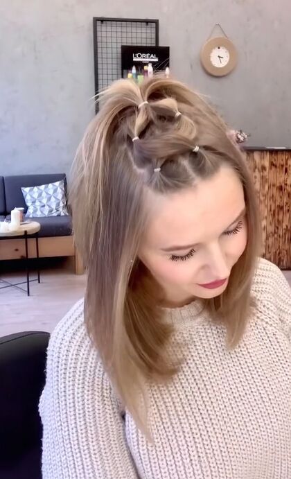 cute half up hairstyle that keeps bangs out the way, Cute half up hairstyle