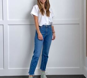 how to finish an outfit without layering merrick s art, everlane jeans with statement shoes