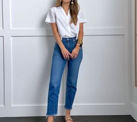 how to finish an outfit without layering merrick s art, white shirt and jeans with statement jewelry