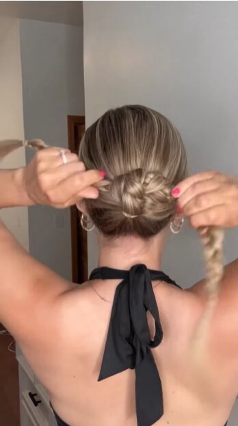 slick back bun with braiding hair, Tying braids together
