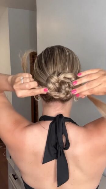 slick back bun with braiding hair, Adding bobbypins