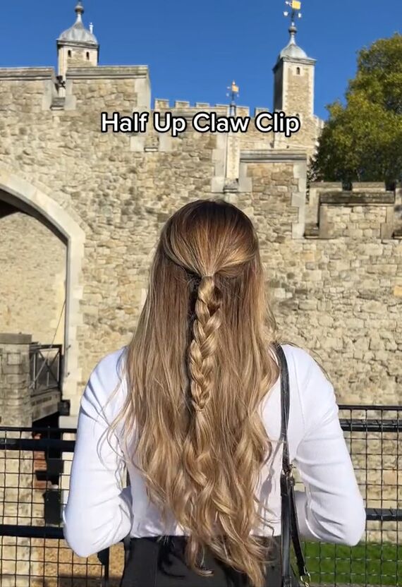 try this dreamy half up claw clip hairstyle, Making half braid