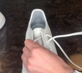 how to get your old white shoes to look brand new again, Removing laces