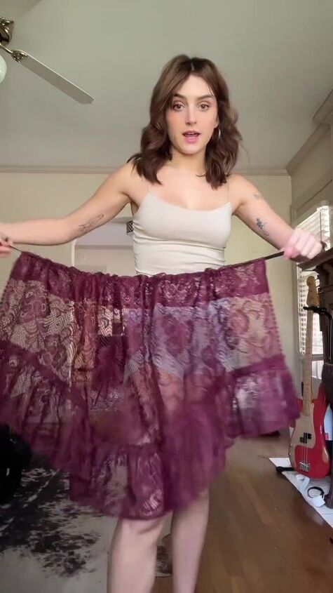 turning a thrifted curtain into a bikini cover up or top, Putting on cover up