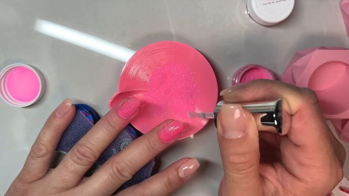 barbie pink nails, Applying clear coat