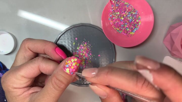 barbie pink nails, Adding glitter to nails