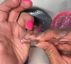 barbie pink nails, Adding glitter to nails