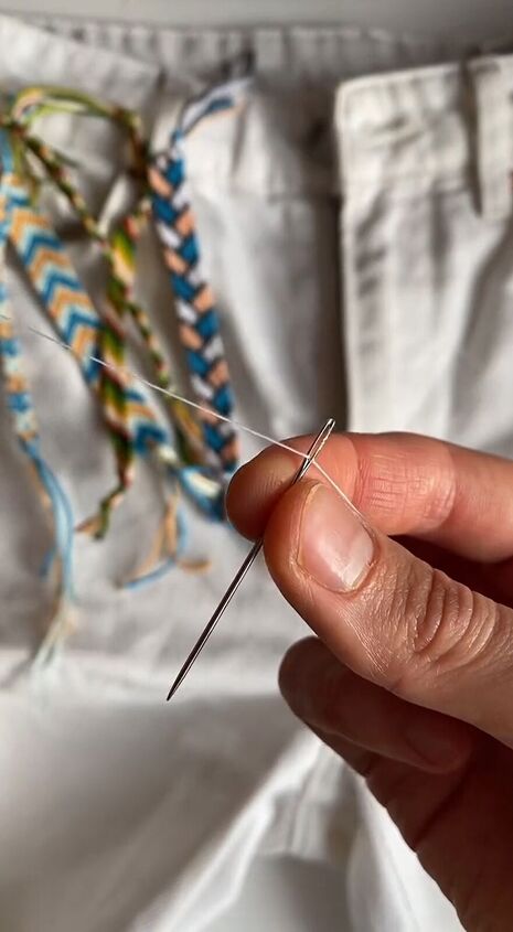 friendship bracelets denim for an incredible refashion, Threading needle