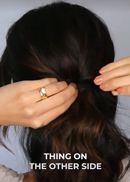 easy half updo for short hair, Securing section with bobby pins
