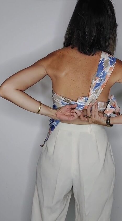 turn a winter blouse into a summer top, Tying