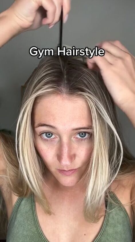 perfect gym hairstyle for dirty hair, Making center part
