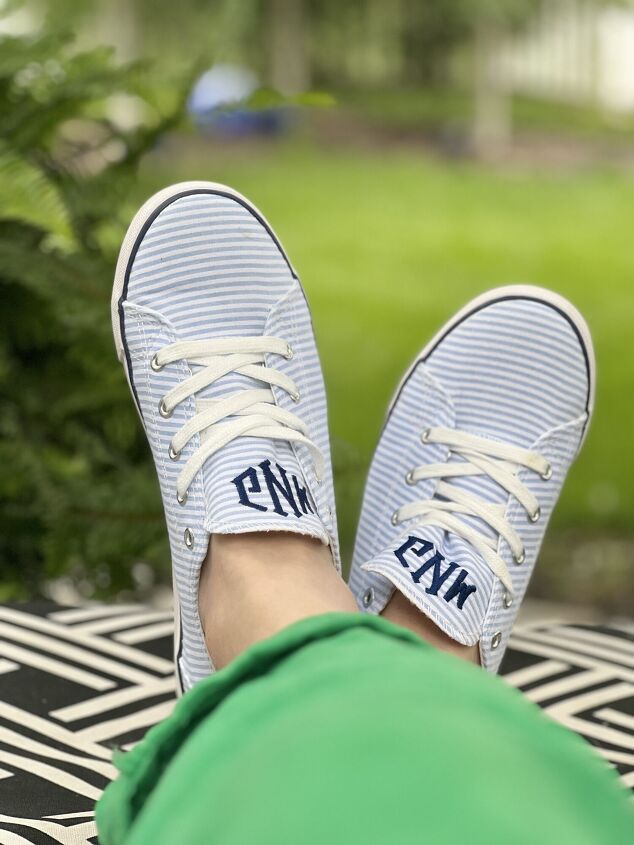 ideas for how to wear monogrammed clothing with style, Ideas for How to Wear Monogrammed Clothing with Style Striped monogrammed sneakers