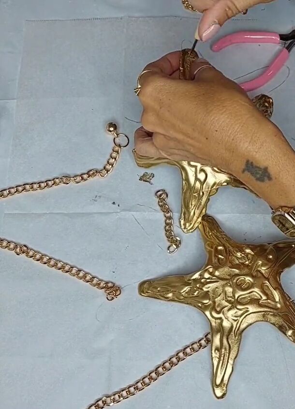 diy golden starfish bra, Attaching chains
