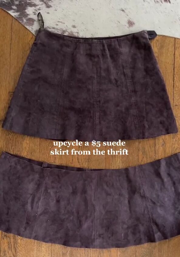 turning an old suede skirt into a dream set, Cutting old skirt