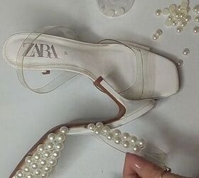 wow brides save hundreds on wedding day shoes, Gluing pearls on