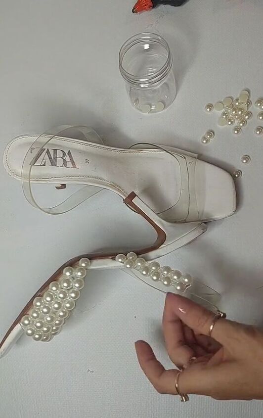 wow brides save hundreds on wedding day shoes, Gluing pearls on