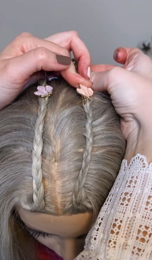 half up hairstyle perfect for summer, Pinning braid down