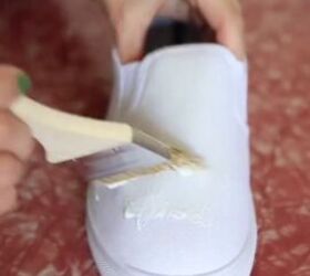 transform some sneakers with 3 napkins from target, Applying glue