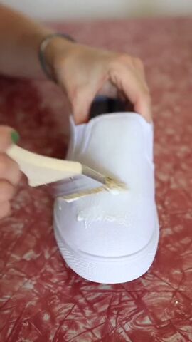 transform some sneakers with 3 napkins from target, Applying glue