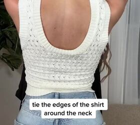 how to turn a long sleeve into a summer crop top, Tying corners