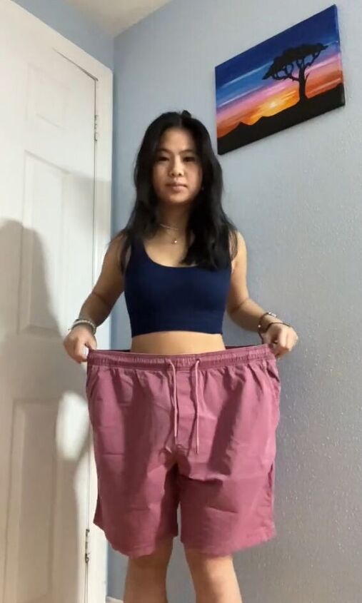 upcycling oversized shorts into a matching set, Oversized pants