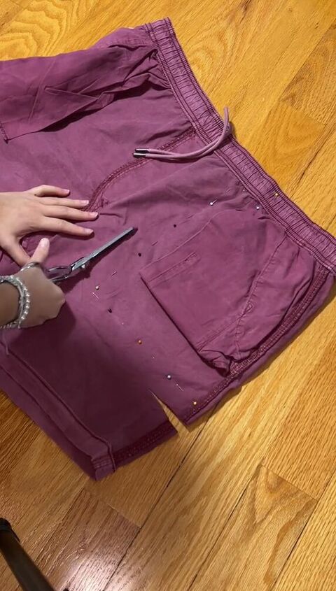 upcycling oversized shorts into a matching set, Cutting out pockets