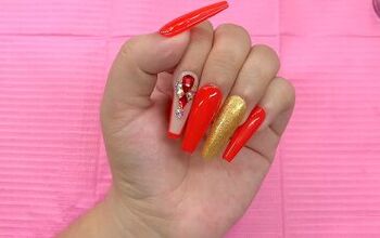 Easy Acrylic Red and Gold Nails Tutorial