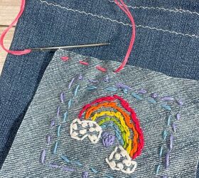 recycled jean bag with simple embroidery designs for kids