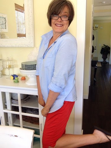fashion friday just being at home casual, Fashion Friday fashion for 50 somethings knee length shorts old navy blue shirt