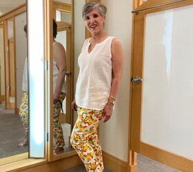 https drjuliesfunlife com six patterned pants outfits, Linen tank with pintuck front pants sandals